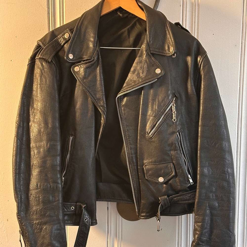 Classic Black Leather Motorcycle Jacket with Asymmetrical Zipper